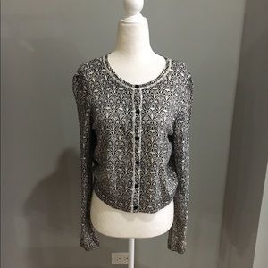 Tory Burch wool Petite Simone navy/ivory cardigan